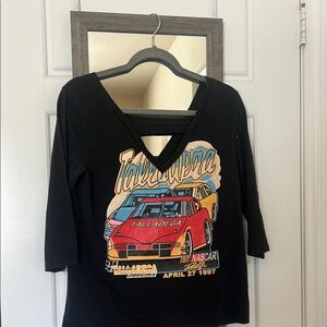 Black Graphic V-Neck Women Top